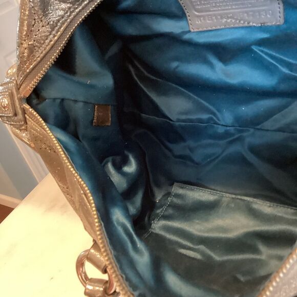 Coach Ashley Perforated Metallic Silver Leather Satchel Handbag RARE - Picture 14 of 15